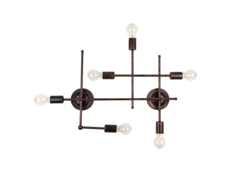 GloboStar® PIPING 00665 Vintage Επιτοίχιο Φωτιστικό Πολύφωτο 6 x E27 IP20 Χάλκινο Μέταλλο - Μ66 x Π9.5 x Υ49cm