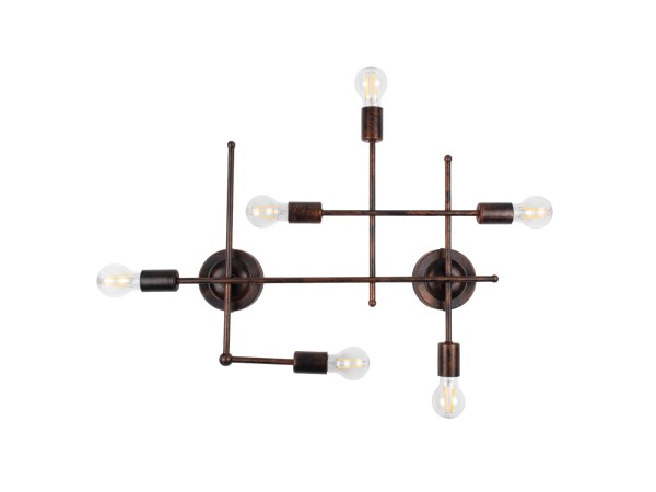 GloboStar® PIPING 00665 Vintage Επιτοίχιο Φωτιστικό Πολύφωτο 6 x E27 IP20 Χάλκινο Μέταλλο - Μ66 x Π9.5 x Υ49cm