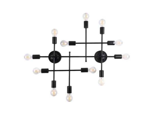 GLOBOSTAR® PIPING 00667 Vintage Φωτιστικό Τοίχου - Απλίκα με Ντουί 12 x E27 AC 220-240V IP20 - Μαύρο - Μ78.5 x Π9.5 x Υ64cm