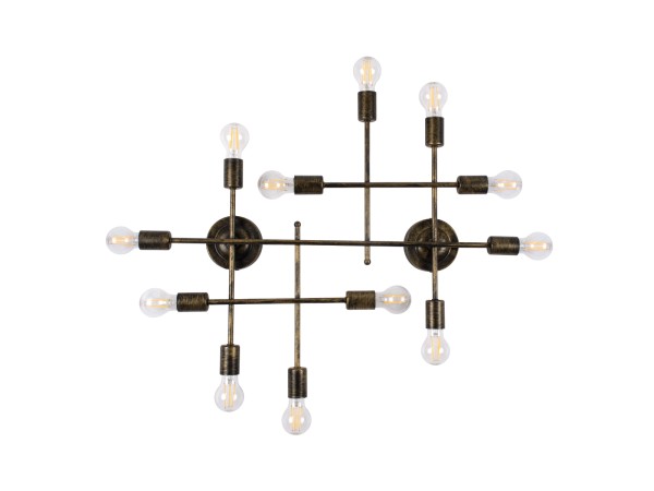 GLOBOSTAR® PIPING 00669-1 Vintage Φωτιστικό Οροφής με Ντουί 12 x E27 AC 220-240V IP20 - Μπρούτζινο - Μ78.5 x Π9.5 x Υ64cm