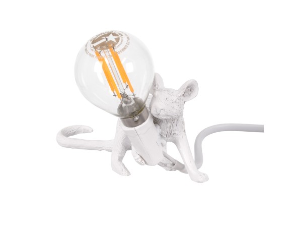 GLOBOSTAR® MOUSE 00676 Vintage Επιτραπέζιο Φωτιστικό Πορτατίφ με Ντουί 1 x E12 AC 220-240V IP20 - Λευκό - Μ13 x Π4 x Υ7cm