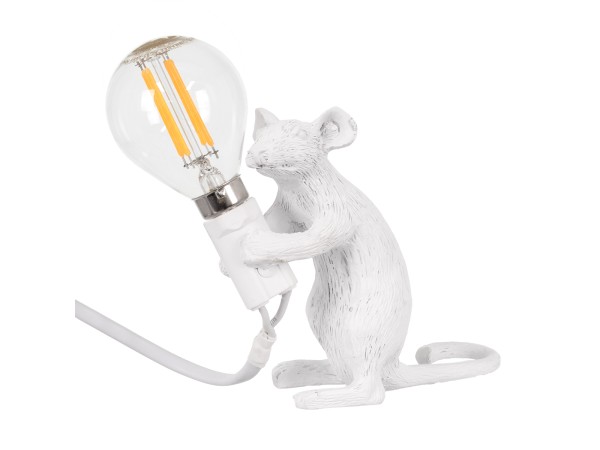 GLOBOSTAR® MOUSE 00679 Vintage Επιτραπέζιο Φωτιστικό Πορτατίφ με Ντουί 1 x E12 AC 220-240V IP20 - Λευκό - Μ12 x Π4 x Υ10cm