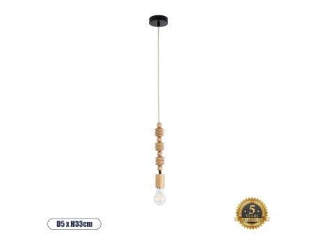 GLOBOSTAR® BEADS 00696 Vintage Κρεμαστό Φωτιστικό Οροφής με Ντουί 1 x E27 AC 220-240V IP20 - Μπεζ - Μ5 x Π5 x Υ33cm