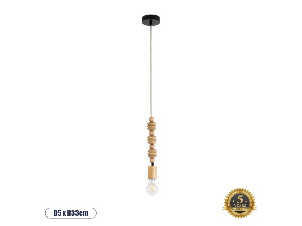 GLOBOSTAR® BEADS 00696 Vintage Κρεμαστό Φωτιστικό Οροφής με Ντουί 1 x E27 AC 220-240V IP20 - Μπεζ - Μ5 x Π5 x Υ33cm