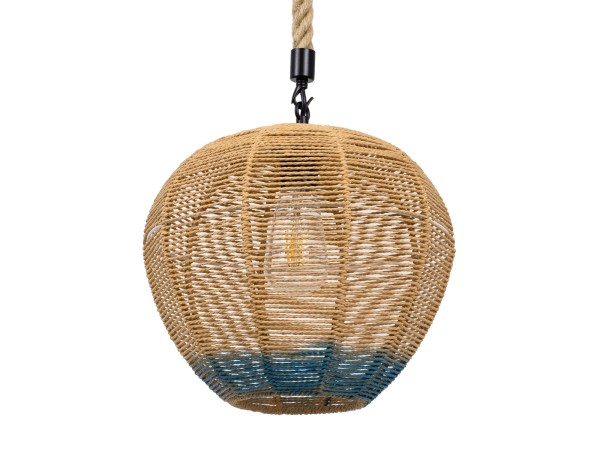 GLOBOSTAR® SIMON 00726 Boho Κρεμαστό Φωτιστικό Οροφής με Ντουί 1 x E27 AC 220-240V IP20 - Μπεζ & Μπλε - Μ30 x Π30 x Υ30cm