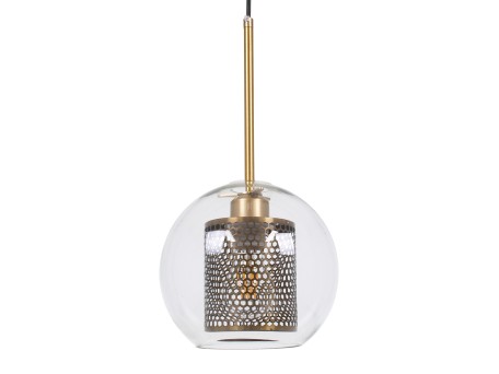 GLOBOSTAR® AVERY 00739 Μοντέρνο Κρεμαστό Φωτιστικό Οροφής με Ντουί 1 x E27 AC 220-240V IP20 - Διάφανο & Χρυσό - Μ18 x Π18 x Υ38cm