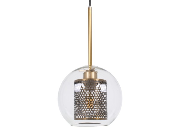 GLOBOSTAR® AVERY 00739 Μοντέρνο Κρεμαστό Φωτιστικό Οροφής με Ντουί 1 x E27 AC 220-240V IP20 - Διάφανο & Χρυσό - Μ18 x Π18 x Υ38cm
