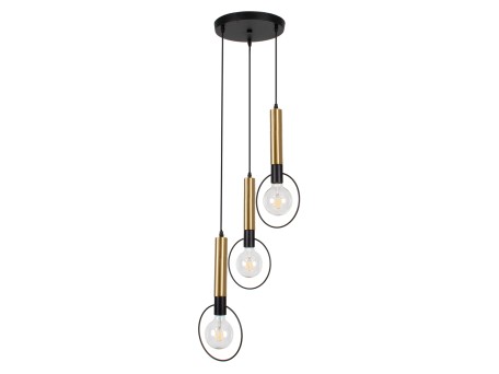 GLOBOSTAR® OLVERO 00773 Μοντέρνο Κρεμαστό Φωτιστικό Οροφής με Ντουί 3 x E27 AC 220-240V IP20 - Μαύρο & Χρυσό - Μ30 x Π30 x Y130cm