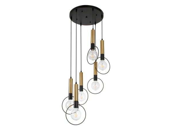 GLOBOSTAR® OLVERO 00774 Μοντέρνο Κρεμαστό Φωτιστικό Οροφής με Ντουί 6 x E27 AC 220-240V IP20 - Μαύρο & Χρυσό - Μ55 x Π55 x Y130cm