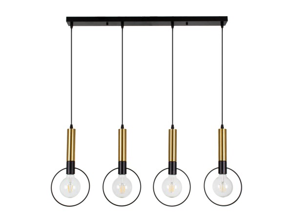 GLOBOSTAR® OLVERO 00775 Μοντέρνο Κρεμαστό Φωτιστικό Οροφής με Ντουί 4 x E27 AC 220-240V IP20 - Μαύρο & Χρυσό - Μ90 x Π18 x Y130cm