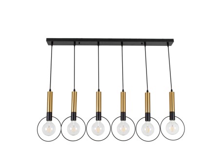 GLOBOSTAR® OLVERO 00776 Μοντέρνο Κρεμαστό Φωτιστικό Οροφής με Ντουί 6 x E27 AC 220-240V IP20 - Μαύρο & Χρυσό - Μ110 x Π18 x Y130cm