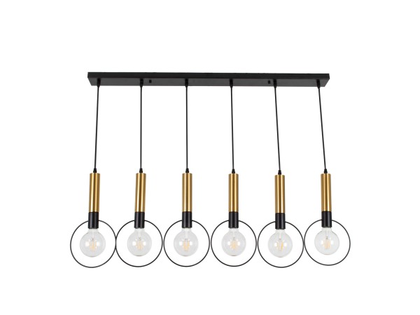 GLOBOSTAR® OLVERO 00776 Μοντέρνο Κρεμαστό Φωτιστικό Οροφής με Ντουί 6 x E27 AC 220-240V IP20 - Μαύρο & Χρυσό - Μ110 x Π18 x Y130cm