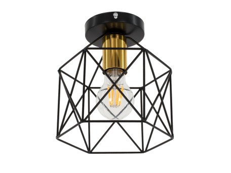 GLOBOSTAR® TRON 00792 Μοντέρνο Φωτιστικό Οροφής με Ντουί 1 x E27 AC 220-240V IP20 - Μαύρο & Χρυσό - Μ18 x Π18 x Υ19.5cm