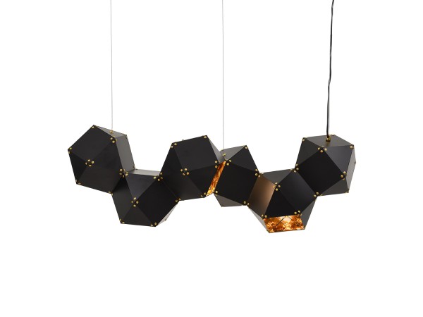 GLOBOSTAR® WELLES REPLICA 00797 Μοντέρνο Κρεμαστό Φωτιστικό Οροφής με Ντουί 6 x E14 AC 220-240V IP20 - Μαύρο & Χρυσό - Μ98 x Π32 x Υ30cm