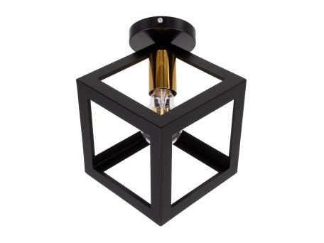 GLOBOSTAR® CUBE 00799 Μοντέρνο Φωτιστικό Οροφής με Ντουί 1 x E27 AC 220-240V IP20 - Μαύρο & Χρυσό - Μ25 x Π25 x Υ25cm