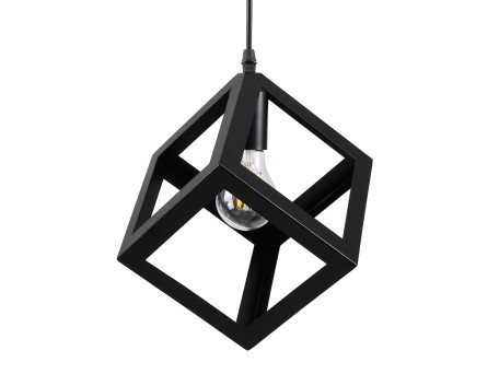 GLOBOSTAR® CUBE 00801 Μοντέρνο Κρεμαστό Φωτιστικό Οροφής με Ντουί 1 x E27 AC 220-240V IP20 - Μαύρο - Μ25 x Π25 x Υ25cm