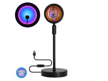 GloboStar® 00812 Επιτραπέζιο Φωτιστικό Πορτατίφ LED 12W 600lm 180° DC 5V IP20 Μπλε - Μωβ - Ροζ RAINBOW EFFECT Μαύρο Μέταλλο με Διάφανο Πλαστικό - Μ10 x Π10 x Υ26.5cm - 2 Xρόνια Εγγύηση