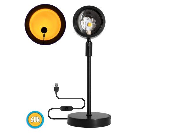GloboStar® 00814 Επιτραπέζιο Φωτιστικό Πορτατίφ LED 12W 600lm 180° DC 5V IP20 Κίτρινο - Πορτοκαλί SUN EFFECT Μαύρο Μέταλλο με Διάφανο Πλαστικό - Μ10 x Π10 x Υ26.5cm - 2 Xρόνια Εγγύηση