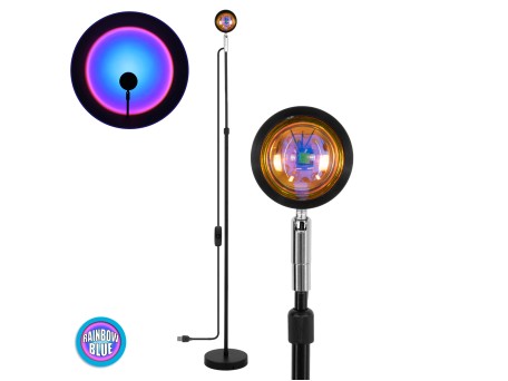 GloboStar® 00817 Μοντέρνο Minimal Επιδαπέδιο Φωτιστικό Μεταλλικό Μονόφωτο LED 12W DC 5V με Projector LENS Ειδικού Εφέ & Καλώδιο Τροφοδοσίας USB Rotation Head 180° RAINBOW BLUE