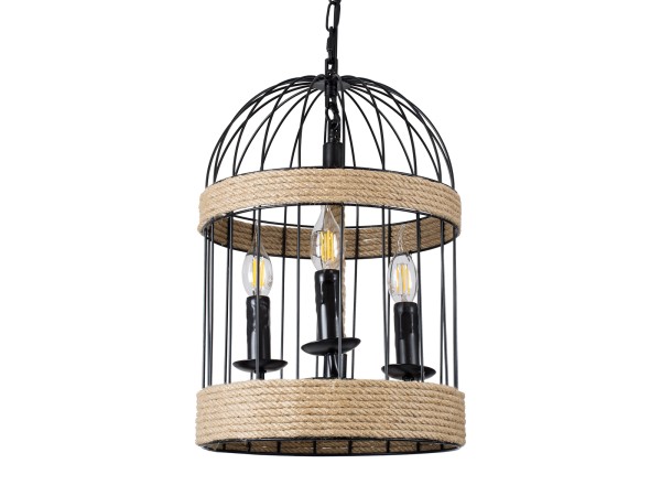 GLOBOSTAR® MERLIN 00865 Vintage Κρεμαστό Φωτιστικό Οροφής με Ντουί 3 x E14 AC 220-240V IP20 - Μαύρο & Μπεζ - Μ28 x Π28 x Υ40cm