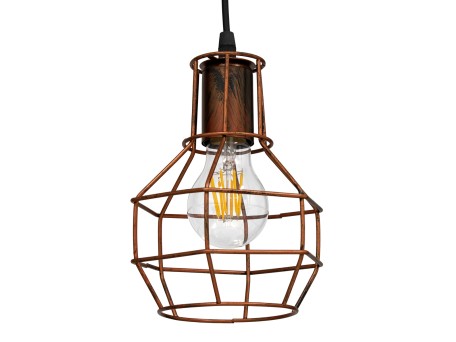 GLOBOSTAR® CAGE 00866 Vintage Κρεμαστό Φωτιστικό Οροφής με Ντουί 1 x E27 AC 220-240V IP20 - Χάλκινο - Μ15 x Π15 x Υ22cm