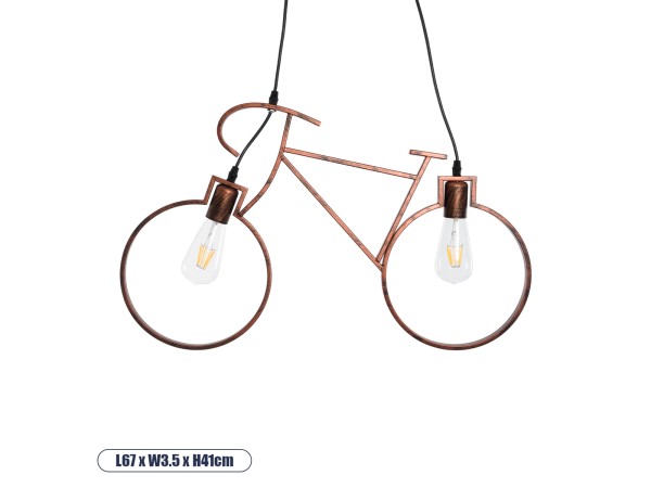 GLOBOSTAR® BIKE 00868 Vintage Κρεμαστό Φωτιστικό Οροφής με Ντουί 2 x E27 AC 220-240V IP20 - Χάλκινο - Μ67 x Π3.5 x Υ41cm