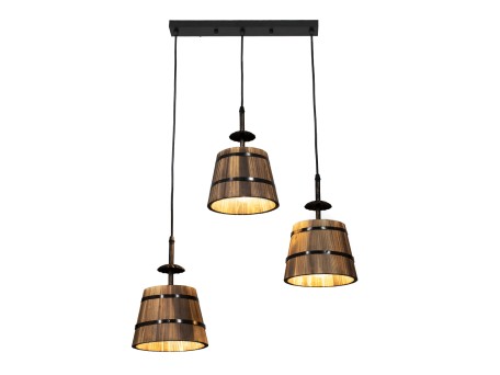 GLOBOSTAR® CEBU 00889 Vintage Κρεμαστό Φωτιστικό Οροφής με Ντουί 3 x E27 AC 220-240V IP20 - Καφέ & Μαύρο - Μ55.5 x Π18.5 x Y210cm