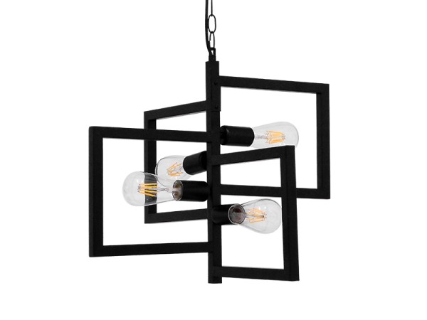 GLOBOSTAR® LOOP 00904 Μοντέρνο Κρεμαστό Φωτιστικό Οροφής με Ντουί 4 x E27 AC 220-240V IP20 - Μαύρο - Μ52 x Π52 x Υ42cm