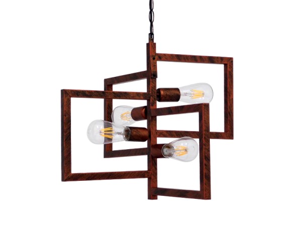 GLOBOSTAR® LOOP 00905 Μοντέρνο Κρεμαστό Φωτιστικό Οροφής με Ντουί 4 x E27 AC 220-240V IP20 - Χάλκινο - Μ52 x Π52 x Υ42cm