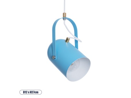 GLOBOSTAR® HAZEL 00927 Μοντέρνο Κρεμαστό Φωτιστικό Οροφής με Ντουί 1 x E27 AC 220-240V IP20 - Γαλάζιο & Χρυσό - Μ12 x Π12 x Υ27cm