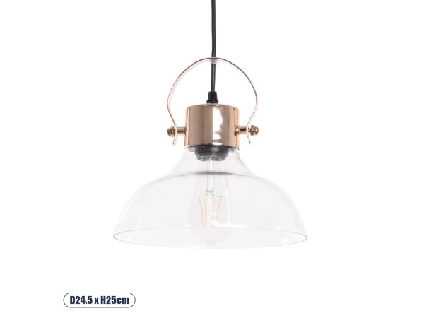 GLOBOSTAR® JAVER 00933 Vintage Κρεμαστό Φωτιστικό Οροφής με Ντουί 1 x E27 AC 220-240V IP20 - Διάφανο & Ροζ Χρυσό - Μ24.5 x Π24.5 x Υ25cm