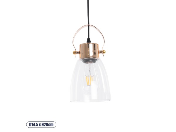 GLOBOSTAR® JAVER 00934 Vintage Κρεμαστό Φωτιστικό Οροφής με Ντουί 1 x E27 AC 220-240V IP20 - Διάφανο & Ροζ Χρυσό - Μ14.5 x Π14.5 x Υ28cm