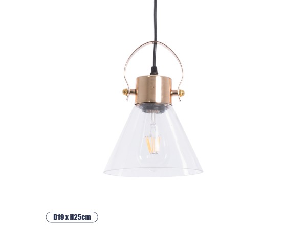 GLOBOSTAR® JAVER 00935 Vintage Κρεμαστό Φωτιστικό Οροφής με Ντουί 1 x E27 AC 220-240V IP20 - Διάφανο & Ροζ Χρυσό - Μ19 x Π19 x Υ25cm