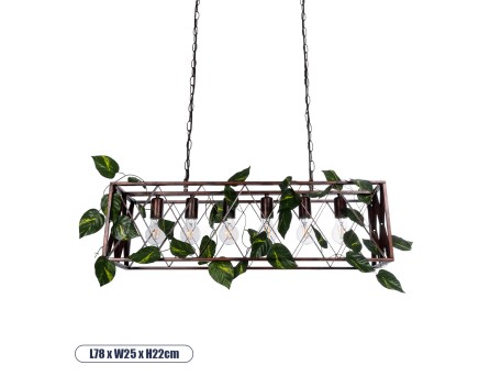 GLOBOSTAR® CLARITY 00963 Vintage Κρεμαστό Φωτιστικό Οροφής με Ντουί 6 x E27 AC 220-240V IP20 - Χάλκινο Εφέ Σκουριάς & Πράσινο - Μ78 x Π25 x Υ22cm