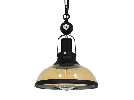 GLOBOSTAR® BILLIARD 00971 Vintage Κρεμαστό Φωτιστικό Οροφής με Ντουί 1 x E27 AC 220-240V IP20 - Mαύρο & Μελί - Μ25 x Π25 x Υ29cm
