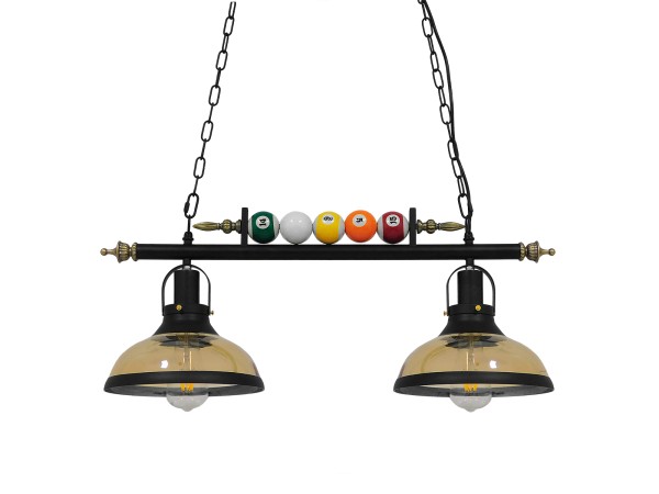 GLOBOSTAR® BILLIARD 00972 Vintage Κρεμαστό Φωτιστικό Οροφής με Ντουί 2 x E27 AC 220-240V IP20 - Mαύρο & Μελί - Μ71 x Π25 x Υ30cm