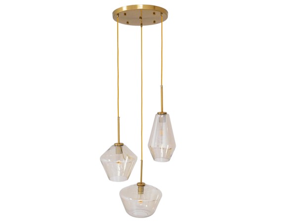 GLOBOSTAR® AMARIS 00978 Μοντέρνο Κρεμαστό Φωτιστικό Οροφής με Ντουί 3 x E27 AC 220-240V IP20 - Χρυσό Πλατίνα & Μελί - Μ50 x Π50 x Υ30cm