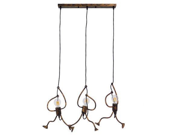 GLOBOSTAR® LITTLE MAN 00979 Μοντέρνο Κρεμαστό Φωτιστικό Οροφής με Ντουί 3 x E27 AC 220-240V IP20 - Χάλκινο - Μ70 x Π10 x Υ105cm