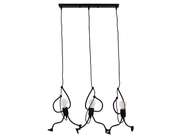 GLOBOSTAR® LITTLE MAN 00980 Μοντέρνο Κρεμαστό Φωτιστικό Οροφής με Ντουί 3 x E27 AC 220-240V IP20 - Μαύρο - Μ70 x Π10 x Υ105cm