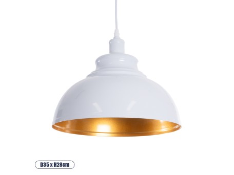 GLOBOSTAR® ANDY 00999 Μοντέρνο Κρεμαστό Φωτιστικό Οροφής με Ντουί 1 x E27 AC 220-240V IP20 - Λευκό & Χρυσό - Μ35 x Π35 x Υ28cm