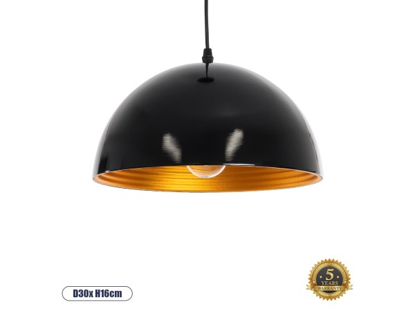 GLOBOSTAR® MEDEA 01004 Μοντέρνο Κρεμαστό Φωτιστικό Οροφής με Ντουί 1 x E27 AC 220-240V IP20 - Μαύρο & Χρυσό - Μ30 x Π30 x Υ16cm