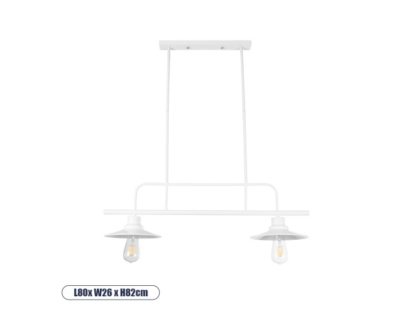 GLOBOSTAR® REGAL 01008 Vintage Φωτιστικό Οροφής με Ντουί 2 x E27 AC 220-240V IP20 - Λευκό - Μ80 x Π26 x Υ82cm