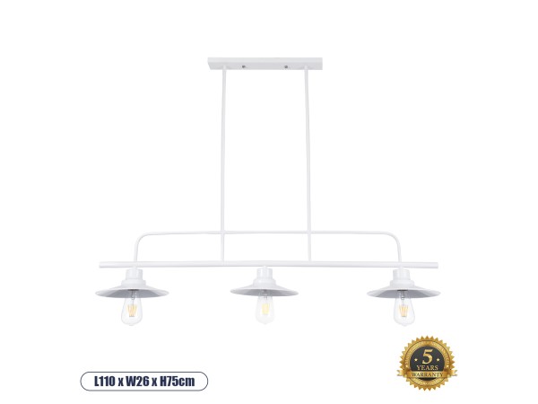 GLOBOSTAR® REGAL 01010 Vintage Φωτιστικό Οροφής με Ντουί 3 x E27 AC 220-240V IP20 - Λευκό - Μ110 x Π26 x Υ75cm