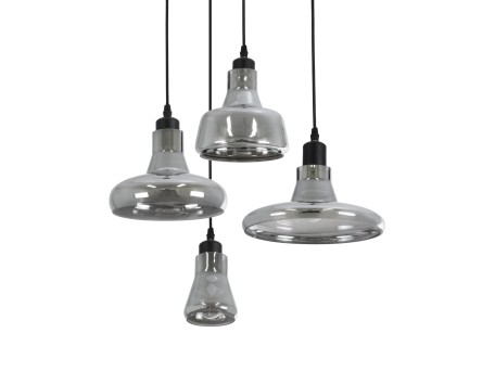 GLOBOSTAR® FEMINE 01011 Μοντέρνο Κρεμαστό Φωτιστικό Οροφής με Ντουί 4 x E27 AC 220-240V IP20 - Γκρι & Μαύρο - Μ70 x Π70 x Y24.5cm - Σετ 4 Τεμαχίων