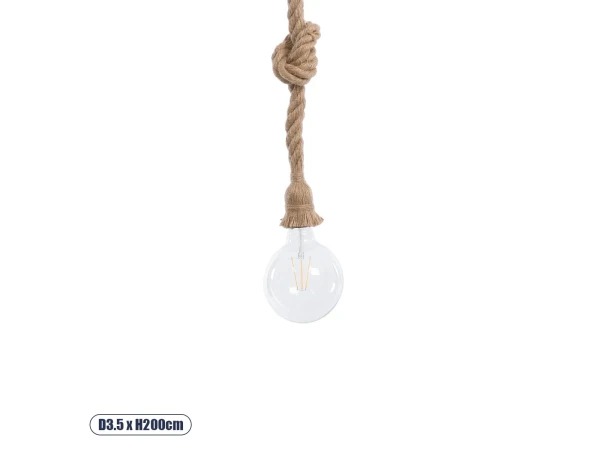 GLOBOSTAR® ROPE 01018 Boho Κρεμαστό Φωτιστικό Οροφής με Ντουί 1 x E27 AC 220-240V IP20 - Μπεζ - Μ3.5 x Π3.5 x Υ200cm