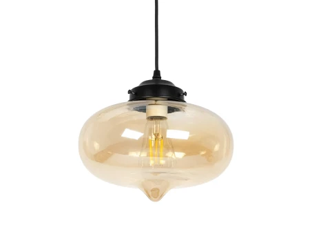 GLOBOSTAR® QUINN 01029 Vintage Κρεμαστό Φωτιστικό Οροφής με Ντουί 1 x E27 AC 220-240V IP20 - Μελί & Μαύρο - Μ26 x Π26 x Υ20cm