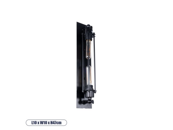 GLOBOSTAR® BESPOKE 01033 Vintage Φωτιστικό Τοίχου - Απλίκα με Ντουί 2 x E27 AC 220-240V IP20 - Μαύρο - Μ10 x Π10 x Υ47cm