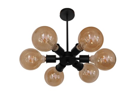 GLOBOSTAR® CONFOR 01036 Μοντέρνο Φωτιστικό Οροφής με Ντουί 6 x E27 AC 220-240V IP20 - Μαύρο - Μ24 x Π24 x Υ8cm