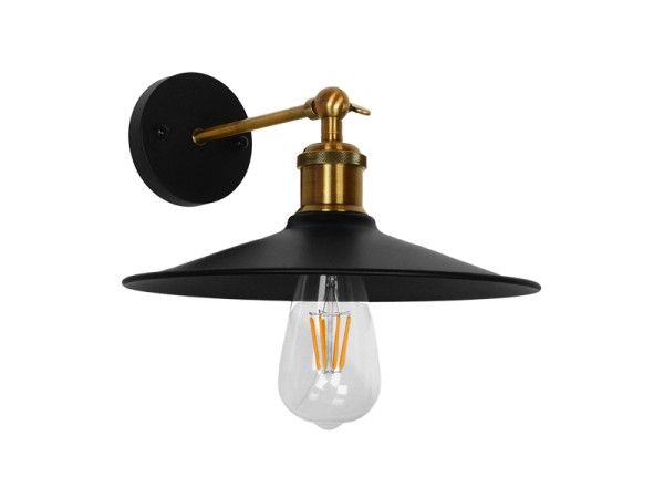 GLOBOSTAR® MINIMALL 01039 Vintage Φωτιστικό Τοίχου - Απλίκα με Ντουί 1 x E27 AC 220-240V IP20 - Μαύρο & Χρυσό - Μ22 x Π39 x Υ18cm