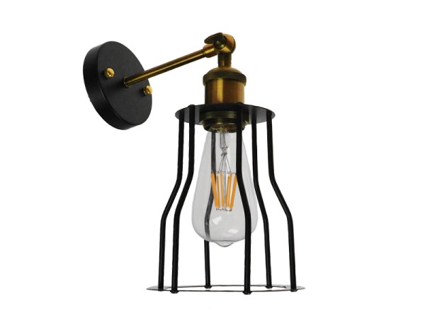 GLOBOSTAR® CATEL 01054 Vintage Φωτιστικό Τοίχου - Απλίκα με Ντουί 1 x E27 AC 220-240V IP20 - Μαύρο & Χρυσό - Μ15 x Π26 x Υ31cm